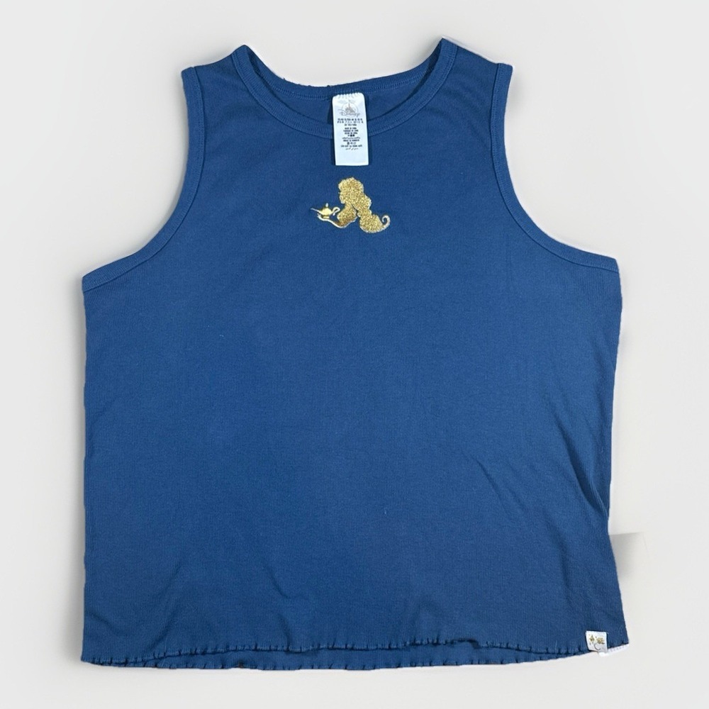 Disney Gold Embroidered Princess Lamp Sleeveless Tank Top Women's XL Blue